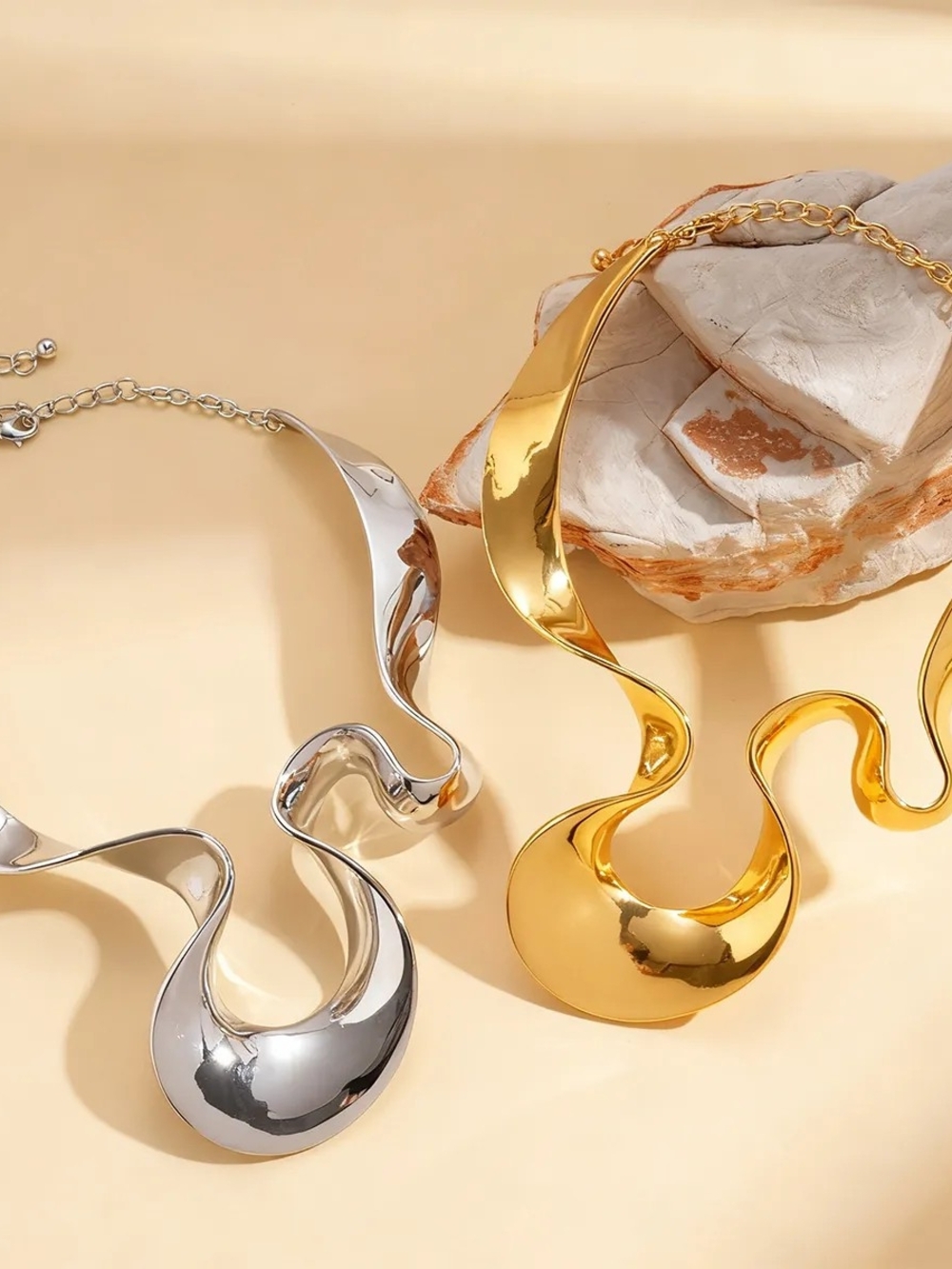Sculptural Statement Silver Collar Necklace - Picture 2 of 2